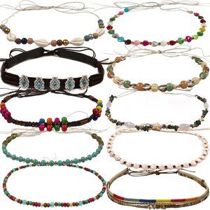 10 PCS Leather Cowboy Hat Bands for Men Women Beaded Turquoise Western Fedora